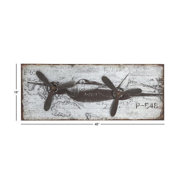 Metal Silver Propellor Airplane Wall Decor