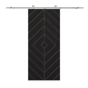 Diamond 36 in. x 96 in. Fully Assembled Black Stained MDF Modern Sliding Barn Door with Hardware Kit