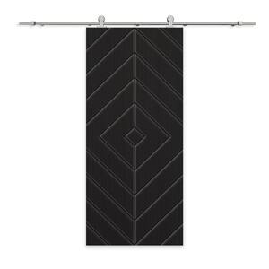 Diamond 42 in. x 80 in. Fully Assembled Black Stained MDF Modern Sliding Barn Door with Hardware Kit
