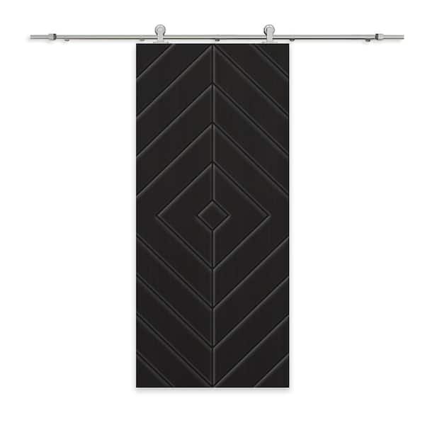 CALHOME Diamond 42 in. x 96 in. Fully Assembled Black Painted MDF Modern Sliding Barn Door with Hardware Kit