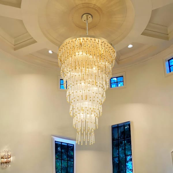 Zion 13-Light Luxury Modern Gold Long Staircase Large Hallway Indoor Stair LED Hanging Chandelier