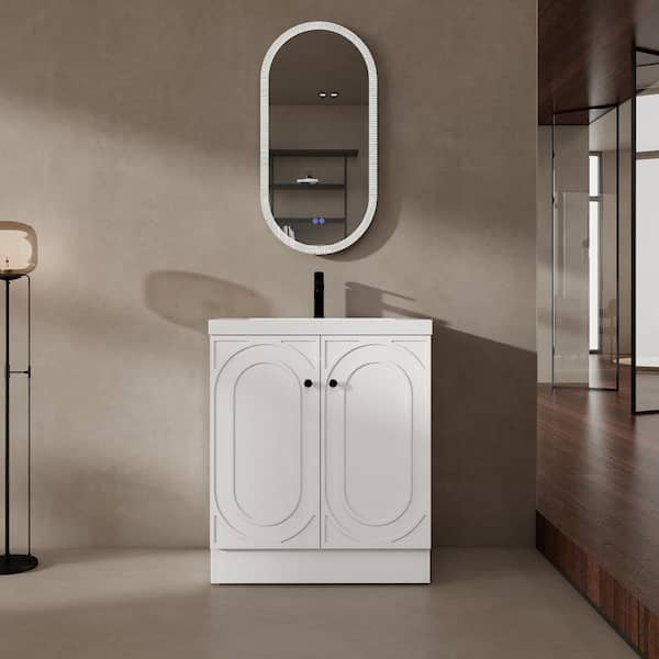 UPIKER Sheffield 29.5 in. W x 19.7 in. D x 35.4 in. H Freestanding Bath Vanity Cabinet in White with White Resin Top