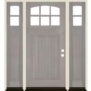 64 in. x 80 in. V-Groove Arched 6-Lite Grey Stain Left Hand Douglas Fir Prehung Front Door Double Sidelite