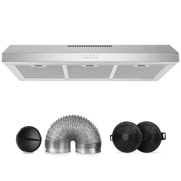 Velivi 36 in. 600 CFM Convertible Ductless Under Cabinet Range Hood With 3 Speed Exhaust Fan and 2 LED Lights, Stainless Steel