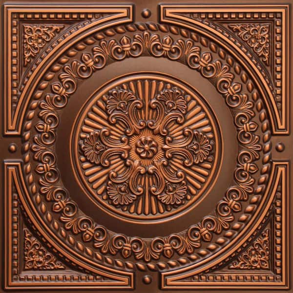 Dundee Deco Falkirk Perth Antique Copper 2 ft. x 2 ft. Decorative Rustic Glue Up or Lay In Ceiling Tile (40 sq. ft./case)