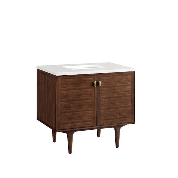 Amberly 36.0 in. W x 23.5 in. D x 34.7 in. H Bathroom Vanity in Mid-Century Walnut with White Zeus Quartz Top