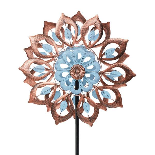 Alpine Corporation 85 in. Blue and Copper Flower Kinetic Wind