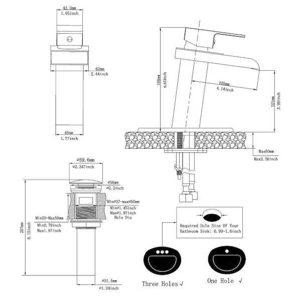 Schematic drawings and dimensions of the two hooks (large: size #2 and