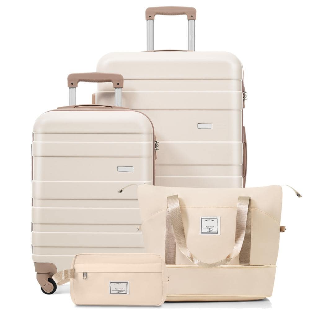 4-Piece Ivory and Golden Hardside Luggage Set with Travel Duffel Bag, Wet-Dry Toiletry Bag and TSA Lock