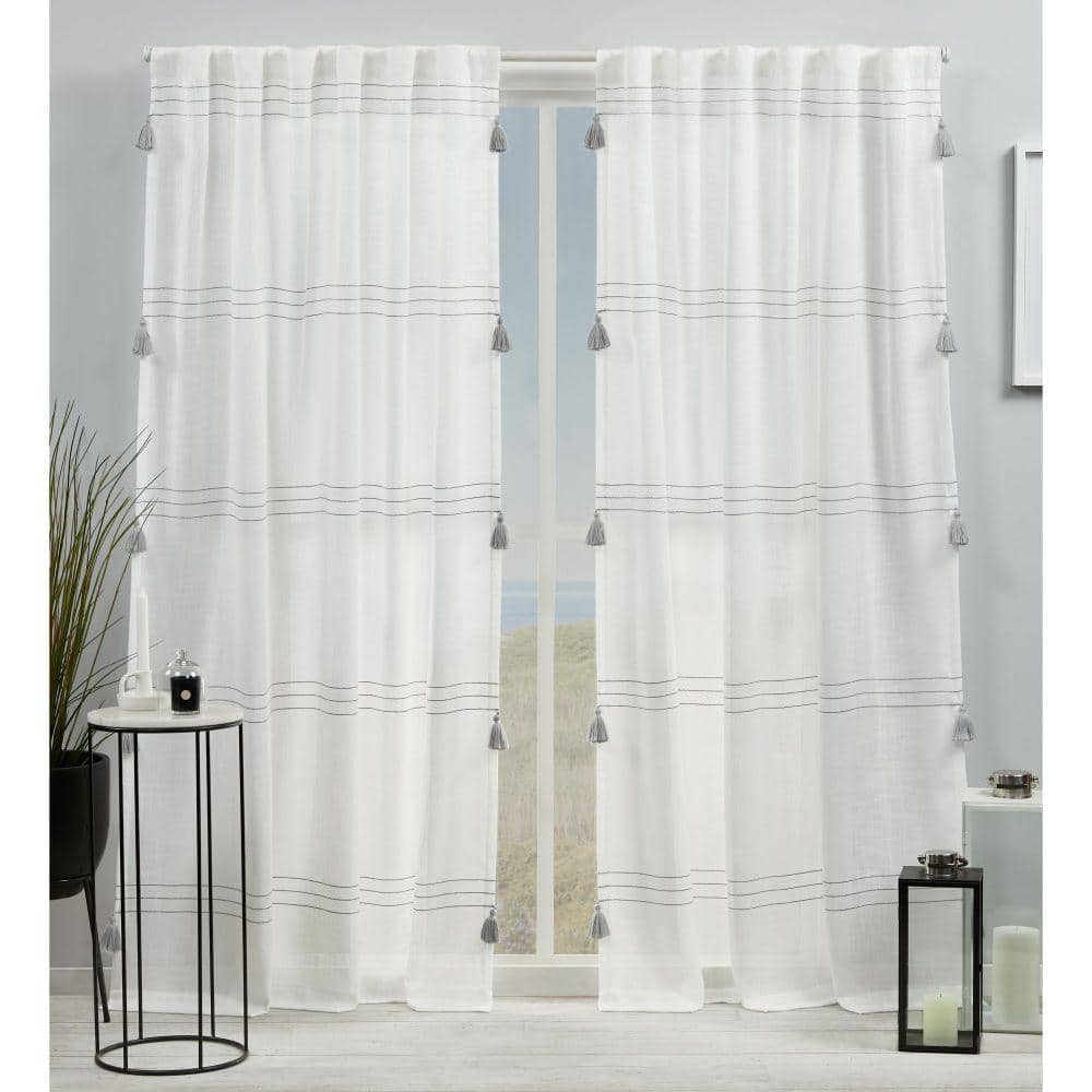 Gray Light Filtering Linen-Blend Curtain Panel with Tassels