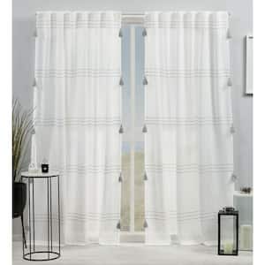 Demi Grey Horizontal Stripes Light Filtering Hidden Tab / Rod Pocket Curtain, 54 in. W x 84 in. L (Set of 2)