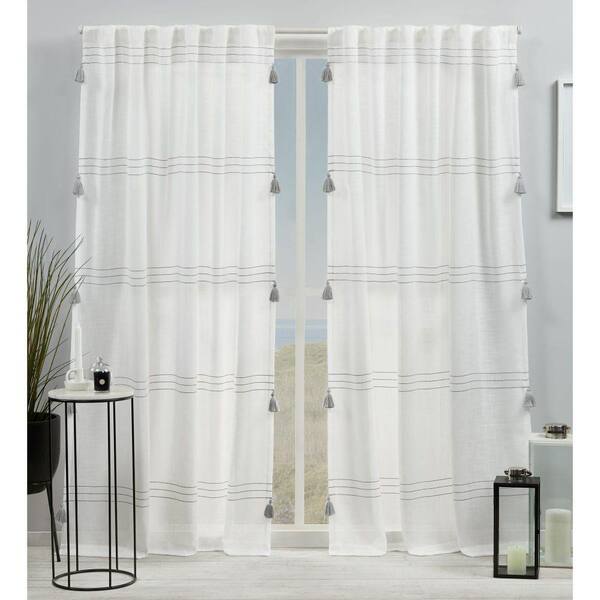 EXCLUSIVE HOME Demi Grey Horizontal Stripes Light Filtering Hidden Tab / Rod Pocket Curtain, 54 in. W x 96 in. L (Set of 2)