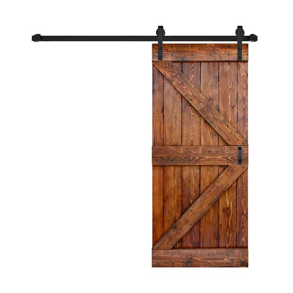ISLIFE K Style 38 in. x 84 in. Carrington Finished Soild Wood Sliding Barn Door with Hardware Kit - Assembly Needed