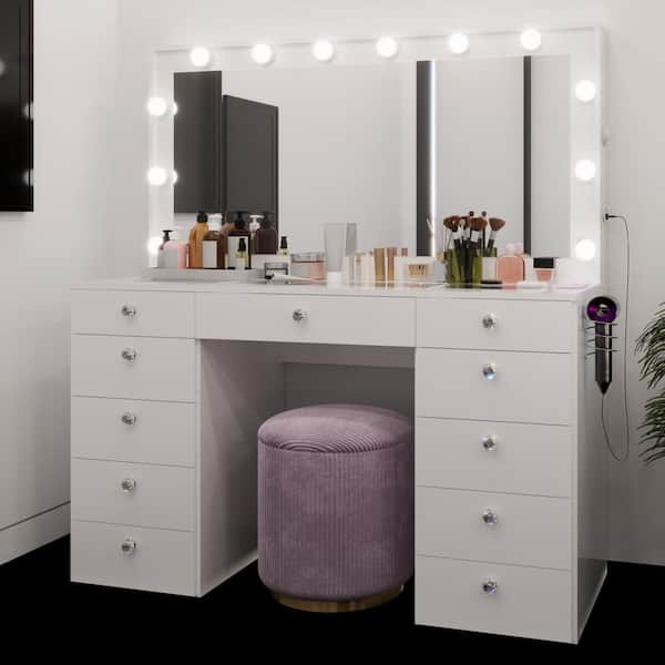 BOAHAUS Orla White Finish, 11-Drawers 63 in. W Dresser with Mirror