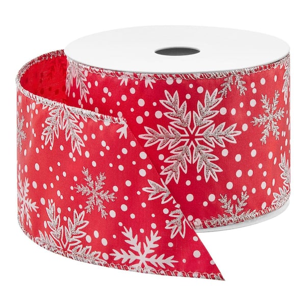 2.5 in. x 10yds. Red and Silver Christmas Ribbon