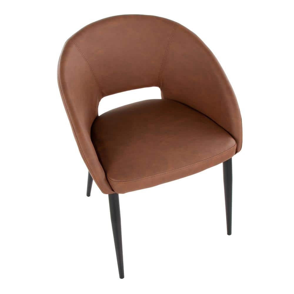 Camel Faux Leather Upholstered Side Chair with Black Metal Legs