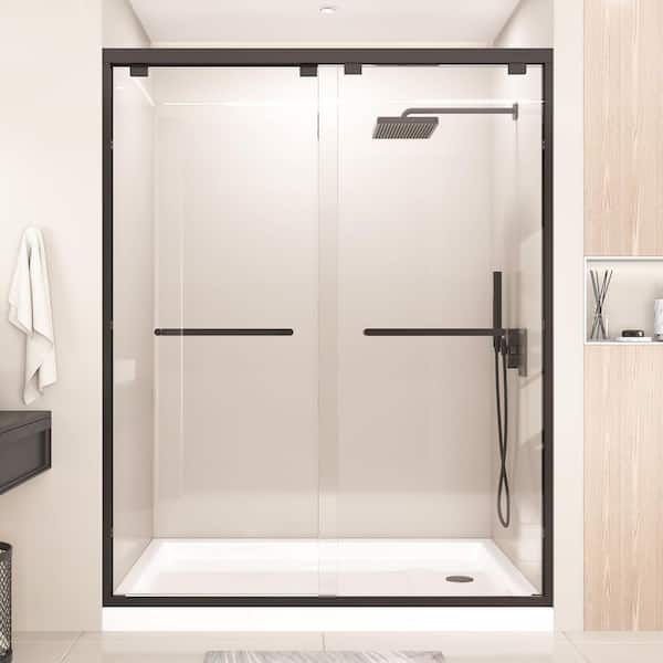 44-48 in. W x 76 in. H Double Sliding Framed Shower Door in Matte Black Finish with 1/4 in. Clear Tempered Class