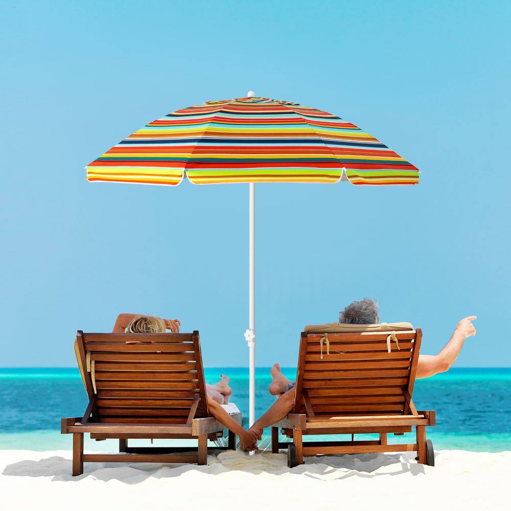 6.5 Feet Orange Striped Beach Umbrella with Fiberglass Ribs