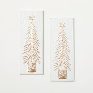 22 in. Embossed Tree Decorative Sign - Set of 2, White