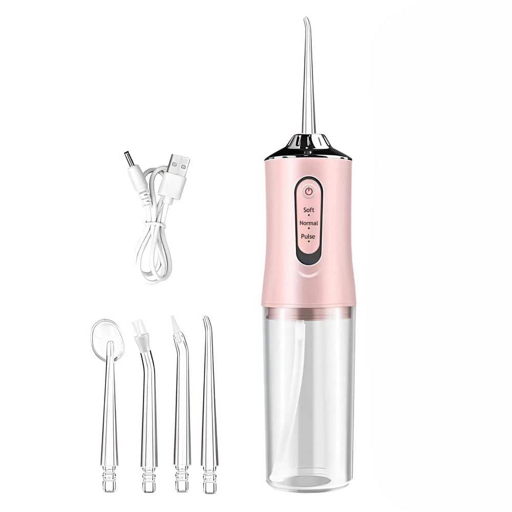 Portable Oral Irrigator with 230 mL Detachable Tank, 0.6 mm Water Column, 3 Modes, 4 Jet Tips, Pink