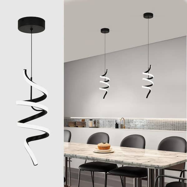 RayHome 1-Light Modern Black Pendant Light Integrated LED Fixture for Kitchen Living Room Entry Foyer