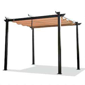 Peda 10 ft. x 10 ft. Beige-Tan Polyester Outdoor Patio Gazebo Steel Frame Grape Pergola with Retractable Shade Canopy