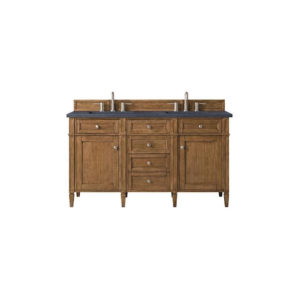 James Martin Vanities Brittany 60.0 in. W x 23.5 in. D x 34 in. H Bathroom Vanity in Saddle Brown with Charcoal Soapstone Quartz Top