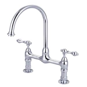 Harding Two Handle Bridge Kitchen Faucet with Lever Handles in Polished Chrome