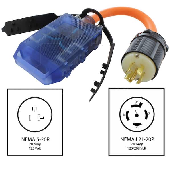 AC WORKS 1.5 FT. L21-20P 20 Amp 5-Prong Locking Plug to (4