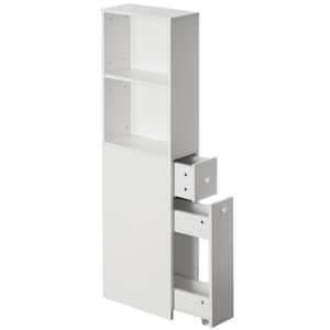 Bathroom Cabinet 15.5 in. W x 7 in. D x 53 in. H White Wooden Linen Cabinet with Storage Drawer and Adjustable Shelf