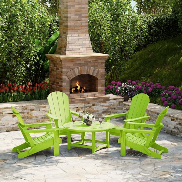 Laguna Lime Fade Resistant 5-Piece Plastic Adirondack Chair Outdoor Patio Conversation Set With Round Coffee Table