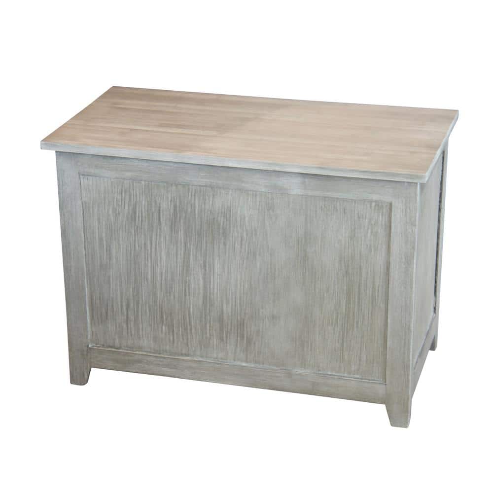 Brushed Gray Bamboo Storage Chest Bench with Safety Hinge