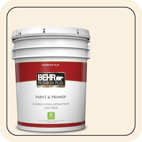 BEHR PREMIUM PLUS 5 gal. #ECC-52-2 Aristocrat Ivory Flat Low Odor Interior Paint & Primer