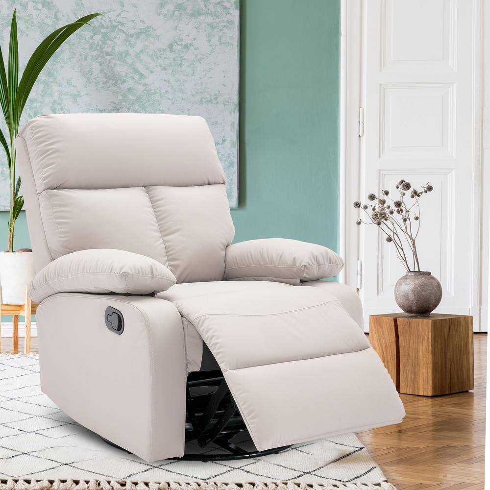 Beige Vintage Motion Recliner with Tight Back & Seat Cushions and Pillow  Top Arm & Cup Holder