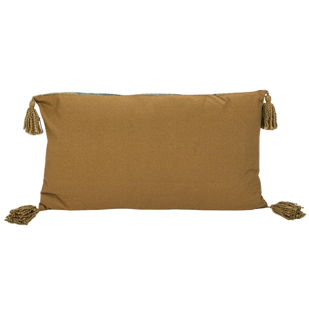 Multicolor Cotton Velvet Tiger Lumbar Pillow with Tassels