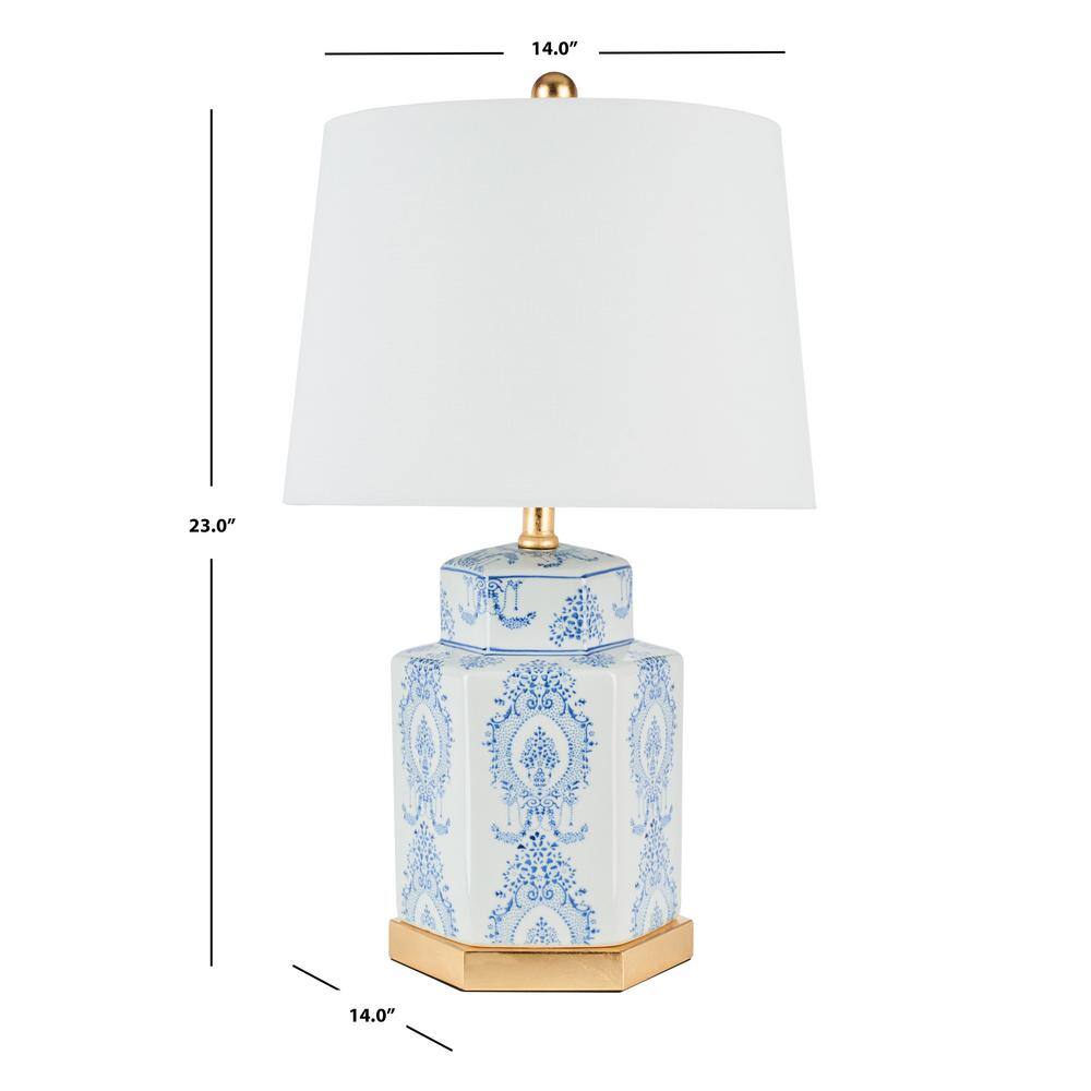 Bodin Blue and White Ceramic Table Lamp Set with Gold Leaf Finish