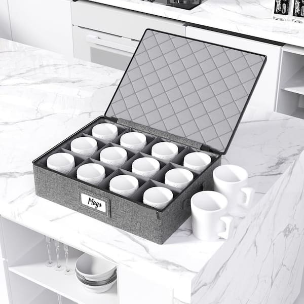 Wudkey Cup and Mug Storage Box with Hard Shell and Dividers