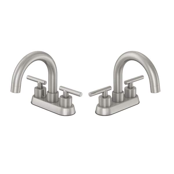 PRIVATE BRAND UNBRANDED Cartway 4 in. Centerset 2-Handle High-Arc Bathroom Faucet and 2-Piece Extra Hose in Brushed Nickel (2-Pack)
