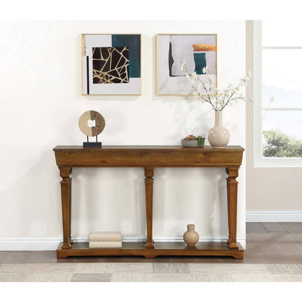 72" Oak Wood Console Table with Storage Shelf