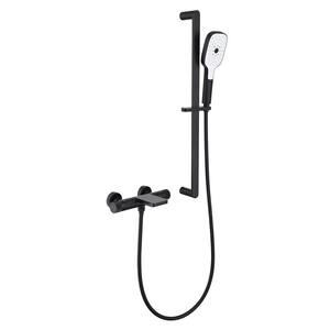 Double Handle 1-Spray Tub and Shower Faucet with Hand Shower and Adjustable Slide Bar in Black