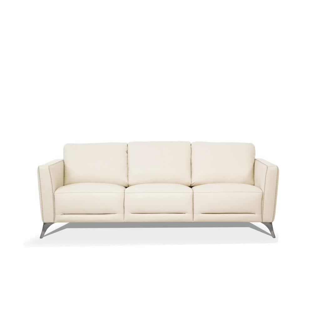 HomeRoots Amelia 110 in. Rolled Arm Leather Rectangle Sofa in. Cream ...