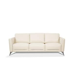 Amelia 83 in. Rolled Arm Leather Rectangle Sofa in Cream