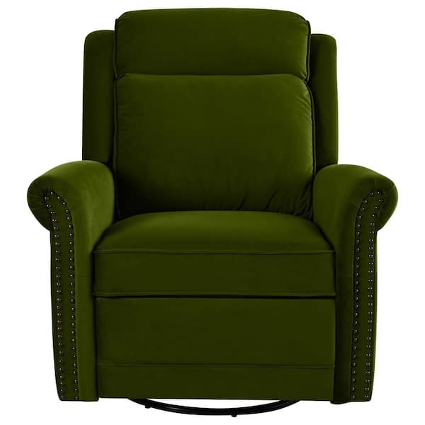 Merax Nailhead Green Velvet Manual Rocking 360° Swivel Recliner