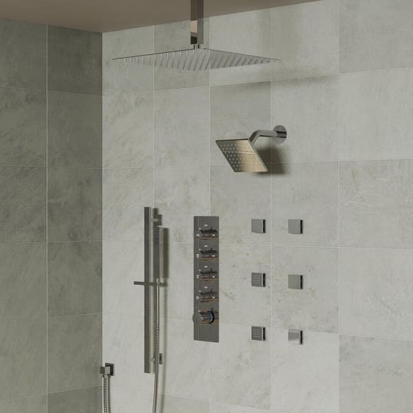 EVERSTEIN Quintuple Handle 13-Spray Patterns 16 and 6 in. Shower Faucet 2.5 GPM and Handheld with Anti-Scald Valve in Chrome