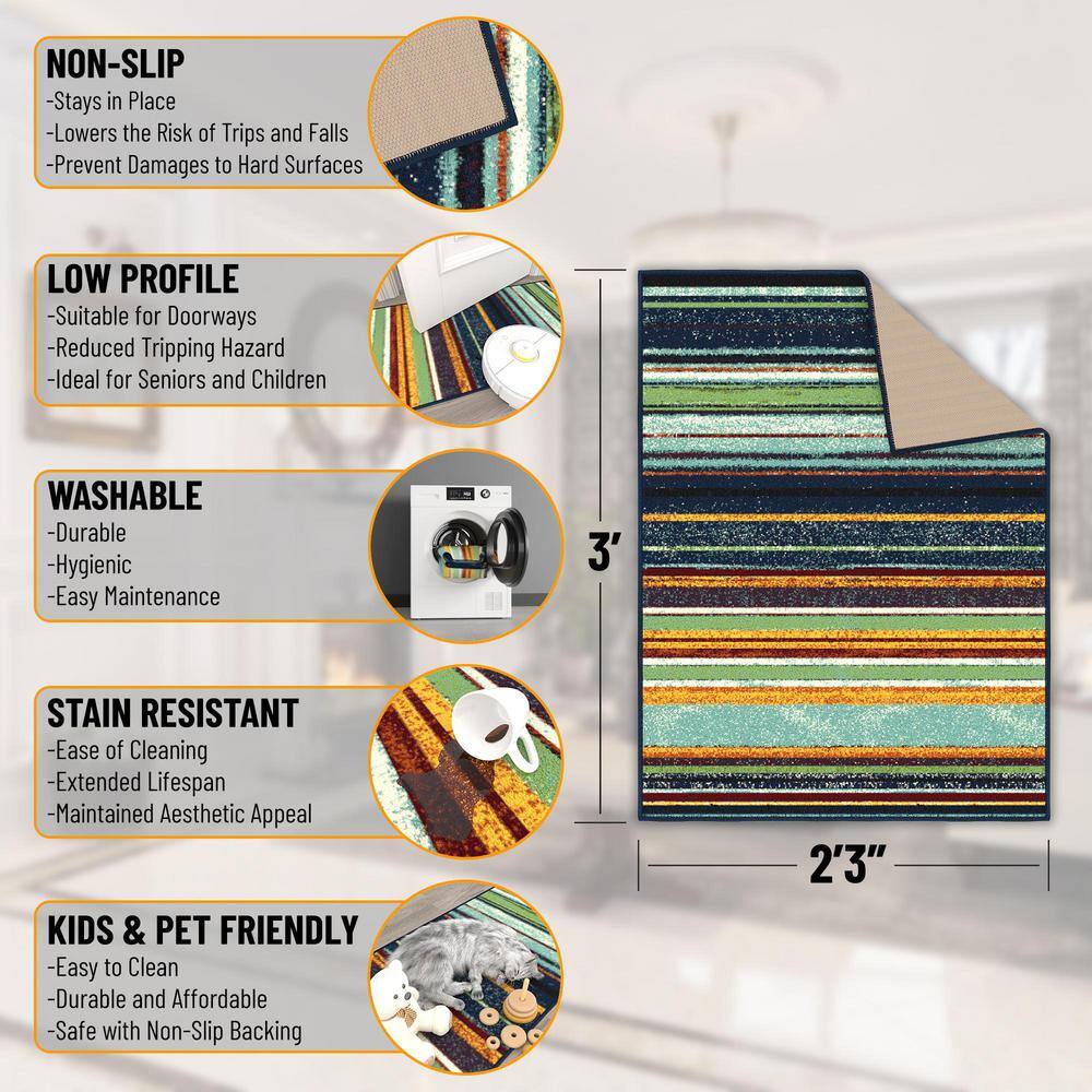 Multicolor Synthetic Non-Slip 27" x 36" Area Rug