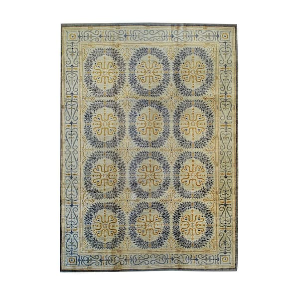 Beige 9 ft. x 12 ft. Handwoven Wool Transitional Spanish Style Area Rug
