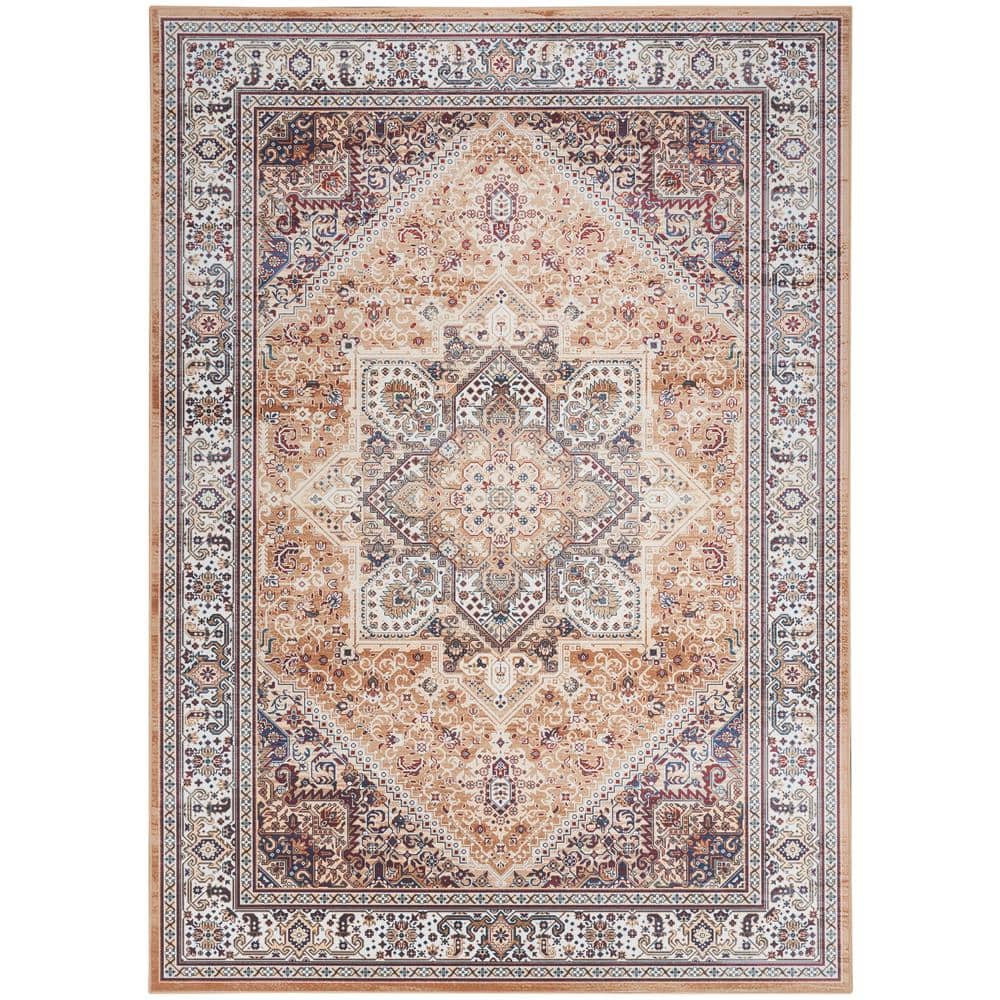 Gold and Beige Floral Flatweave 6' x 9' Area Rug