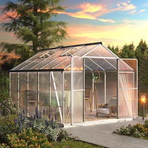 Walk-in Polycarbonate Greenhouse 10 ft. D x 8 ft. W x 7 ft. H Fixed Plant Greenhouse with Adjustable Roof Vents, Sliver