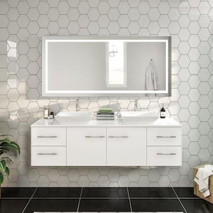 Totti Wave 60 in. W x 16 in. D x 22 in. H Double Bathroom Vanity in White with White Glassos Top with White Sink