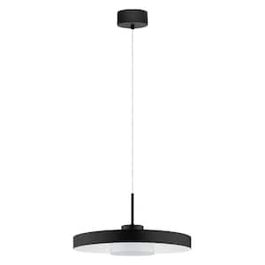 Alpicella 15.75 in. W x 3.15 in. H Integrated LED Matte Black Bowl Pendant Light with a Matte Black/White Metal Shade